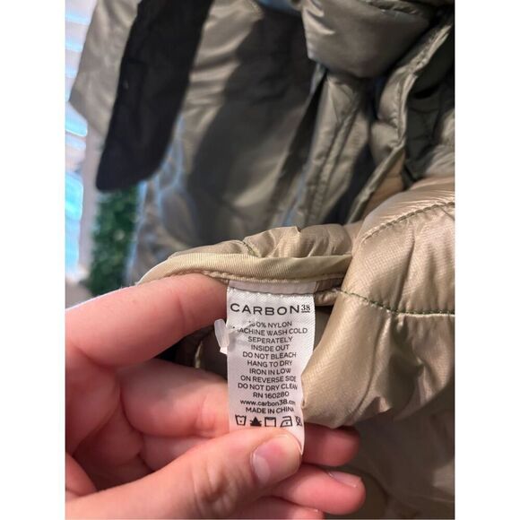 Carbon38 Puffer Trench Coat Womens Large NWT Green Blanket Onion Quilted Long Be - Picture 10 of 10